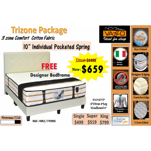 Vazzo Trizone Pocketed Spring Mattress Package